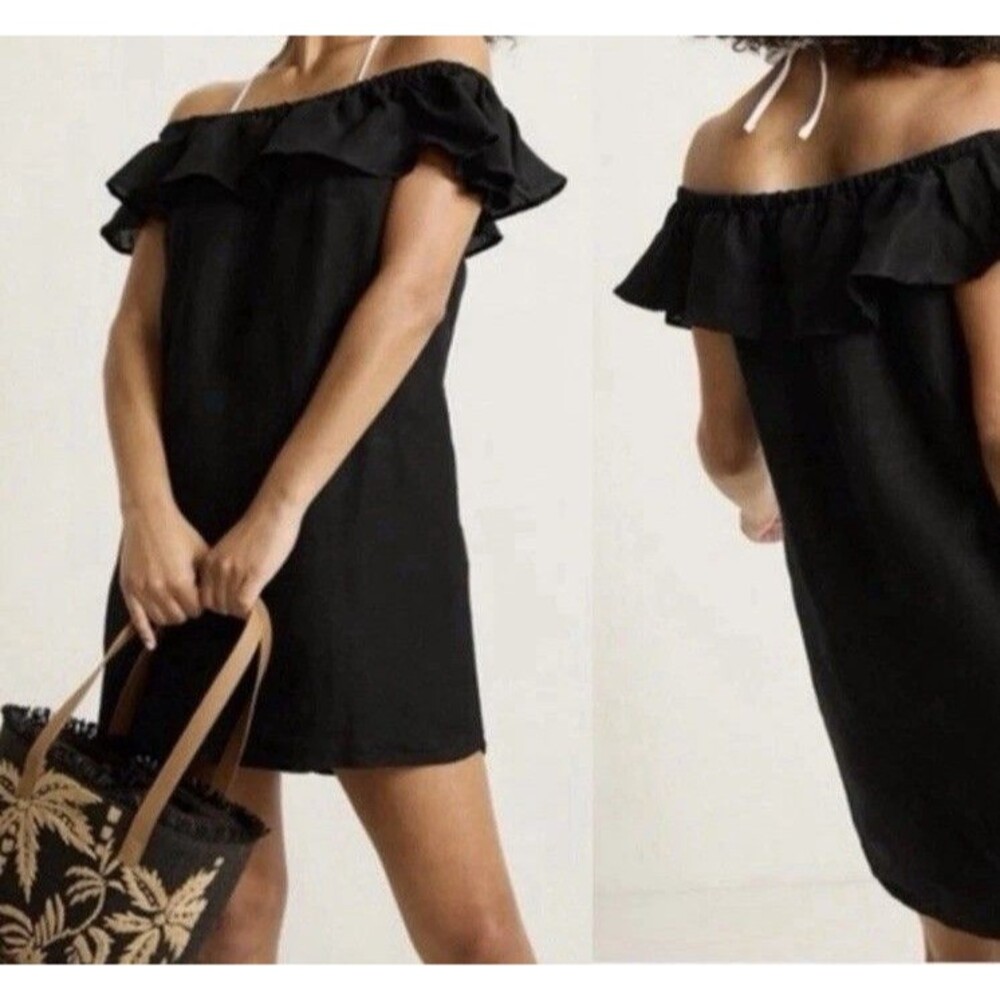 Tommy Bahama St. Lucia Black Off Shoulder Linen Blend Mini Dress tsw51030C